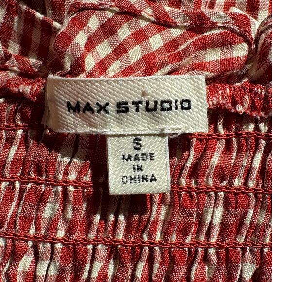 Max Studio Burnt Orange Cream Plaid Ruffle Top Small - Picture 4 of 4